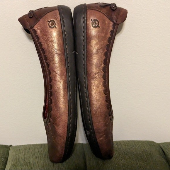 Born Scotti Metallic Brown Genuine Leather Slip On Boho Ballet Flats - Picture 4 of 12